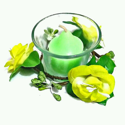 

Reyansh Collection Green Fragrance Candle set of 6 candles and one pot and flower garland Candle(Green, Pack of 1)