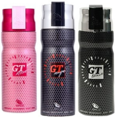 

Ekoz Gt Black Rouge&Rose Perfume Body Spray - For Men & Women(200 ml, Pack of 3)