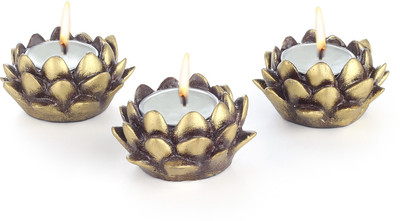 

Gifts & Souvenir SMALL COMPOSITE MIXTURE LOTUS DIYA CANDLE SET OF 3 Ceramic (Pack of 3) Table Diya Set(Height: 1.5 inch)