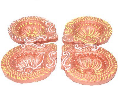 

Sarvsiddhi Terracotta Eco Friendly Traditional Handmade Diwali Diya Set of 4 Terracotta Table Diya Set(Height: 8 inch)