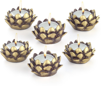 

Gifts & Souvenir SMALL COMPOSITE MIXTURE LOTUS DIYA CANDLE SET OF 6 Ceramic (Pack of 6) Table Diya Set(Height: 1.5 inch)