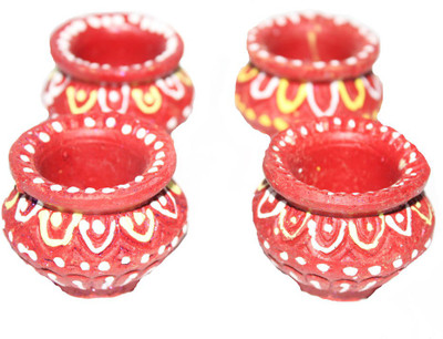

Sarvsiddhi Terracotta Designer Diya Set of 4 Terracotta (Pack of 4) Table Diya Set(Height: 5 inch)