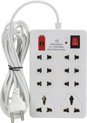 S.Blaze 8 in 1 Mini Power Strip Extension cord with ON / OFF switch and indicator 3-4m lengthy wire, 6 Two Pin Socket + 2 A Three Pin Socket