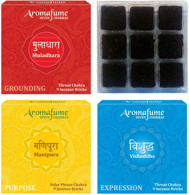 

Aromafume 7 Chakra Incense Bricks Pack Of 3 Fragrances (Manipura,Vishuddha & Muladhara - 9 pcs each) Fresh Agarbattis(9 Units)