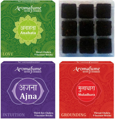 

Aromafume 7 Chakra incense Bricks Pack Of 3 Fragrances (Anahata,Ajna & Muladhara - 9 pcs each) Fresh Agarbattis(9 Units)