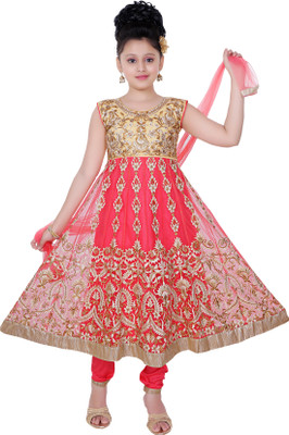 

Saarah Self Design Kurta & Churidar(Stitched, Red