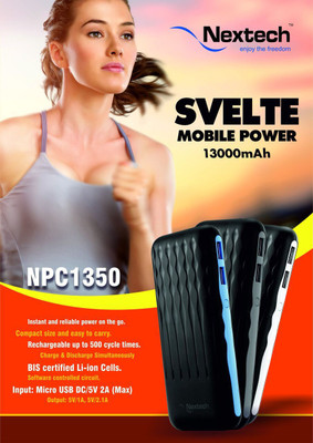 

Nextech 13000 mAh Power Bank (PB1350BK, SVELTE Fast )(Black, Lithium-ion)