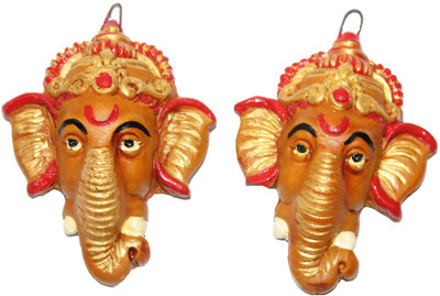 

Sarvsiddhi Terracotta Ganpati Mukh Wall Hanging Pair For Door Hanging Decorative Showpiece - 10 cm(Terracotta, Multicolor)
