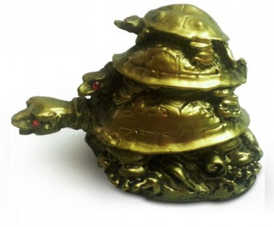 

Pari Collections Feng shui 3 Turtle Decorative Showpiece - 6 cm(Polyresin, Brown)