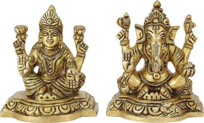 Rudra DHantersas and diwali pooja Laxmi ji and Ganesh ji murthi Brass Decorative Showpiece  -  8 cm(Brass, Brown)