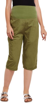 OXOLLOXO Women's Straight Fit Maternity Pants (W17540Macu05_S_Green_Small) Regular Fit Women Green Trousers