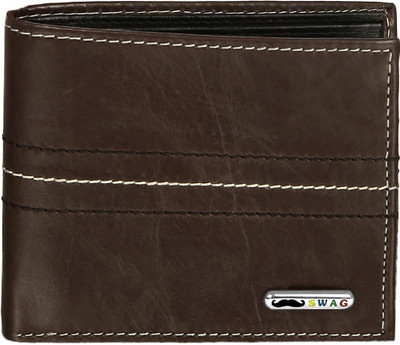 

Swag Men Brown Genuine Leather Wallet(11 Card Slots)