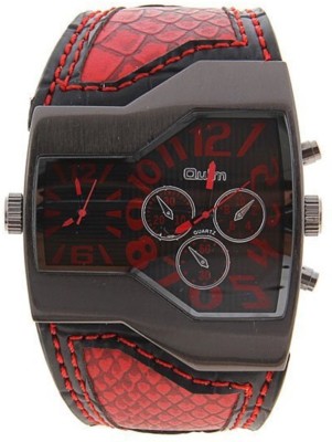 Oulm 1220 Red Metal Dial Snake PU Leather WristWatch 2 Time Zone Watch  - For Men   Watches  (Oulm)
