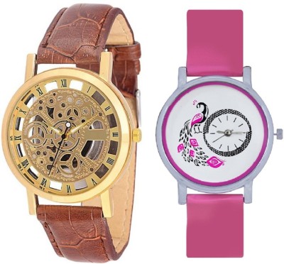 SPINOZA N01K044 golden transpatent dial profesional watch with pink peacock women and men Watch  - For Boys & Girls   Watches  (SPINOZA)