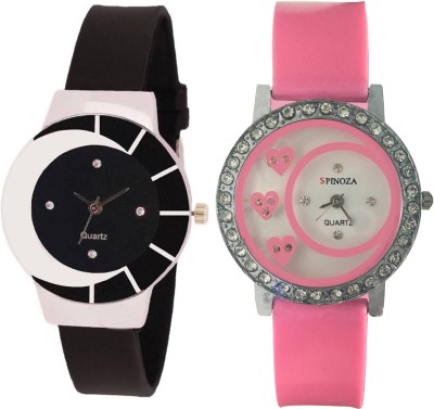 SPINOZA black white color fancy beautiful glass watch with pink crystals studded hearts on glass and case beautiful fancy women Watch  - For Girls   Watches  (SPINOZA)