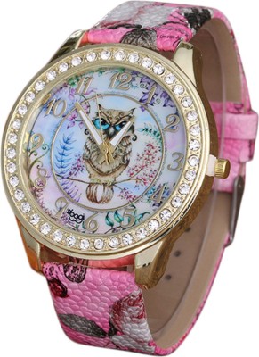 Sloggi 6193419 Rose Red Leather Casual Owl Design Wristwatch Watch  - For Women   Watches  (sloggi)