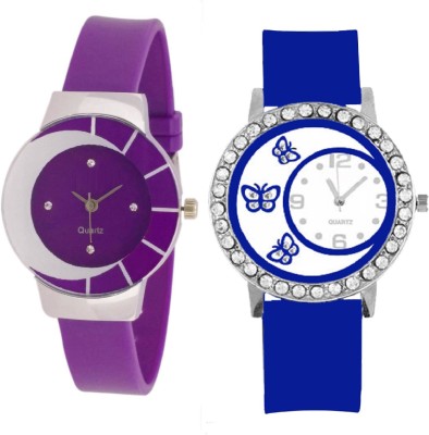 SPINOZA White purple different design beautiful watch with blue butterfly crystals studded beautiful and fancy women Watch  - For Girls   Watches  (SPINOZA)