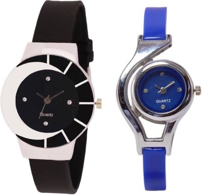 SPINOZA black white color fancy beautiful glass watch with glory round different shape blue women Watch  - For Girls   Watches  (SPINOZA)