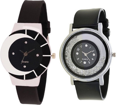 View SPINOZA black white color fancy beautiful glass watch with movable crystals in dial fancy and attractive black women Watch  - For Girls Wrist Watches Price Online(SPINOZA)