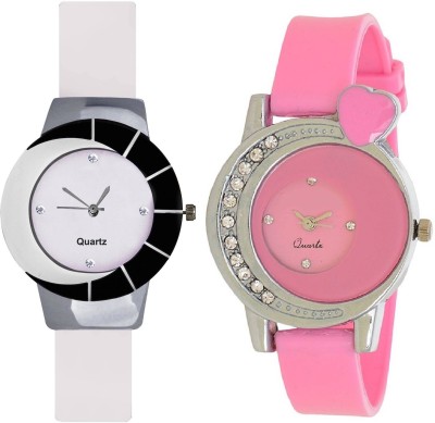SPINOZA Black white different design beautiful with Pink crystals studded heart beautiful design women Watch  - For Girls   Watches  (SPINOZA)
