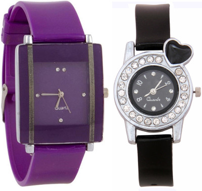 

SPINOZA Purple square shape simple and professional and black crystals heart unique and beautiful glory women Watch - For Girls