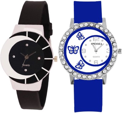 SPINOZA black white color fancy beautiful glass watch with blue butterfly crystals studded beautiful and fancy women Watch  - For Girls   Watches  (SPINOZA)