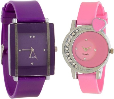 SPINOZA Purple square shape simple and professional and Pink crystals studded heart beautiful design women Watch  - For Girls   Watches  (SPINOZA)