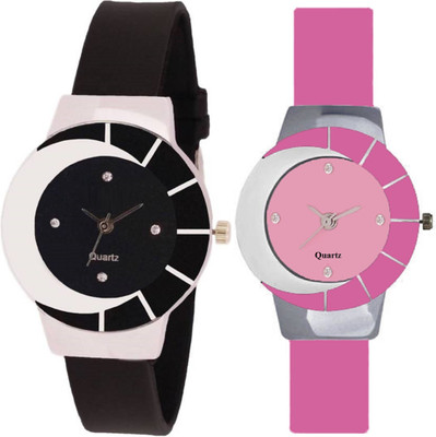 View SPINOZA black and white beautiful watch with pink and white multicolor and attractive glass gloryfor women Watch  - For Girls Wrist Watches Price Online(SPINOZA)