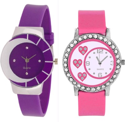 SPINOZA White purple different design beautiful watch with pink crystals studded hearts on glass and case beautiful fancy women Watch  - For Girls   Watches  (SPINOZA)