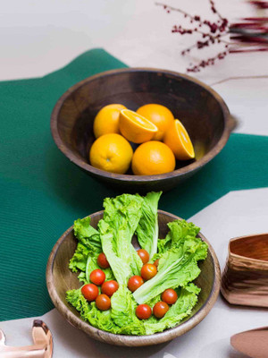 

sammsara Set of 2 Capri & Canary Decorative Wooden Bowl 100% Food Safe Wooden Bowl Set(Brown, Pack of 2)