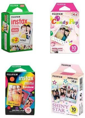 

Fujifilm Instax Mini White(10X2), Candy Pop, Rainbow, Shiny Star Film Roll(Yes 800 ISO Pack of 4)
