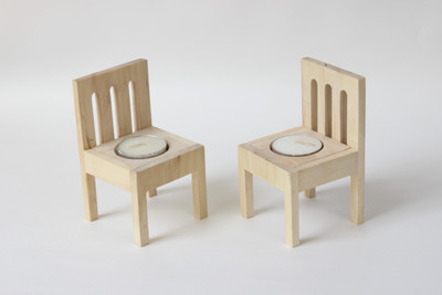 

India Meets India Handmade Wooden Miniature Chair Shape TeaLight Holder With TeaLight Candles - Set Of 2 (038HOUA00003) Wooden 2 - Cup Tealight Holder Set(Beige, Pack of 2)