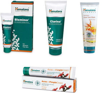 

Himalaya bleminor anti blemish cream,clarina anti acne face wash gel, pimple cream, fairness kesar face wash(Set of 4)