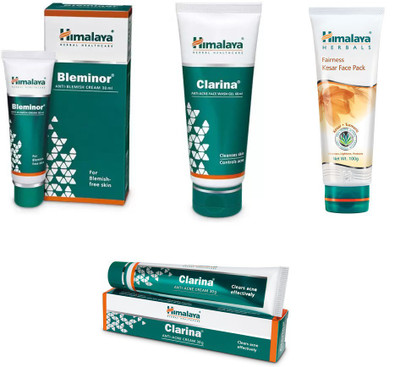 

Himalaya bleminor anti blemish cream,clarina anti acne face wash gel, clarina anti acne cream, fairness kesar face pack(Set of 4)