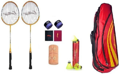 

Li-Ning Combo of Nine, Two 'SMASH XP 710' Badminton Racquets, Two Wrist Bands, Two Badminton Grip , One Kitbag , One Crepe bandge and One Turbo T800 (Pack of 6) Badminton Kit