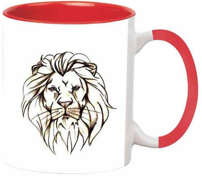 

Ashvah Lion Ceramic Mug(350 ml), Red