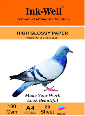 

INK WELL Photo Glossy Paper ,180 gsm ,20 sheets, A4 -castcoat Unruled A4 Photo Paper(Set of 1, White)