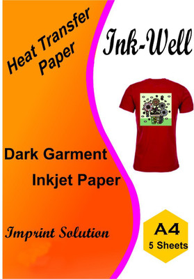 

INK WELL Dark Transfer Paper for cotton garment , Inkjet , 5 sheets, 160 micron Unruled A4 Photo Paper(Set of 1, White)