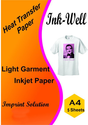 

INK WELL Light Transfer Paper for cotton garment , Inkjet , 5 sheets, 160 micron Unruled A4 Photo Paper(Set of 1, White)
