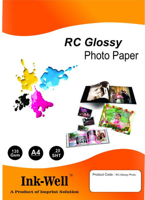 

INK WELL Photo Glossy Paper ,130 gsm ,20 sheets , A4 -castcoat Unruled A4 Photo Paper(Set of 1, White)
