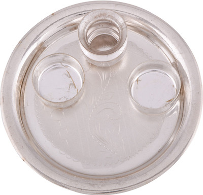 

Shreeng silver plated flat 4" pooja thali 4pcs. Stainless Steel(4 Pieces, Silver)
