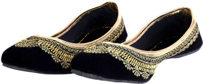 

Halowishes Women Handmade Zari Work Black Velvet Ballerina Sandals - 105- Bellies For Women(Black, Gold