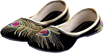 

Halowishes Women Golden Sequins & Zari Work Design Ballerina Sandals - 103- Bellies For Women(Multicolor