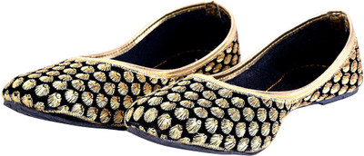 

Halowishes Women Zari Work Black Velvet Jaipuri Ballerina Sandals - 112- Bellies For Women(Black, Gold
