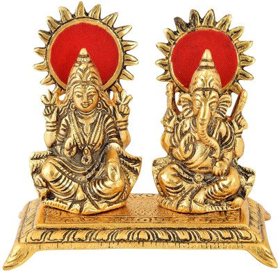 HOUZZPLUS Aluminum Goddess Laxmi and Ganesh Idol Decorative Showpiece  -  12 cm(Aluminium, Gold)