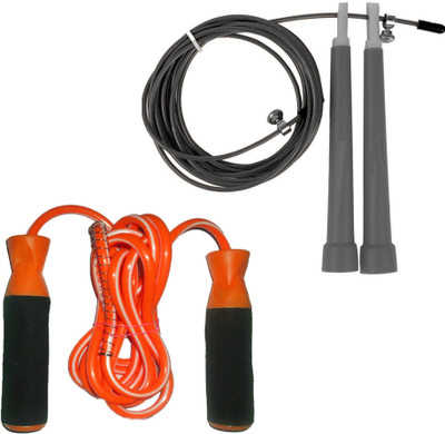 HAWKISH HAWKISH FOAM HANDLE SKIPPING+SPEED WIRE ADJUSTABLE SKIPPING ROPE Speed Skipping Rope(Orange, Grey, Length: 305 cm), Grey;orange