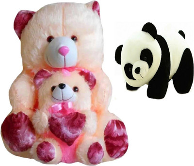 

Kashish Trading Company Cute Cream & Pink Teddy Bear (60 Cm ) And (free Block & White Panda ) - 30 cm(Pink, White, Black), Black;pink;white