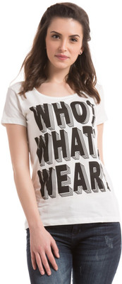 

Flying Machine Self Design Women's Round Neck Grey T-Shirt, Egret