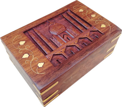 

TimberKart Rare Hand Carved TAJ MAHAL 6x4'' Decorative Handicraft Jewellery Cum Multi Purpose Vanity Box(Brown)