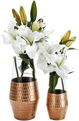 

Sammsara Set Of 2 Adora Honey Comb Pattern Vase Gold Plated Vase(14 inch, Brown)